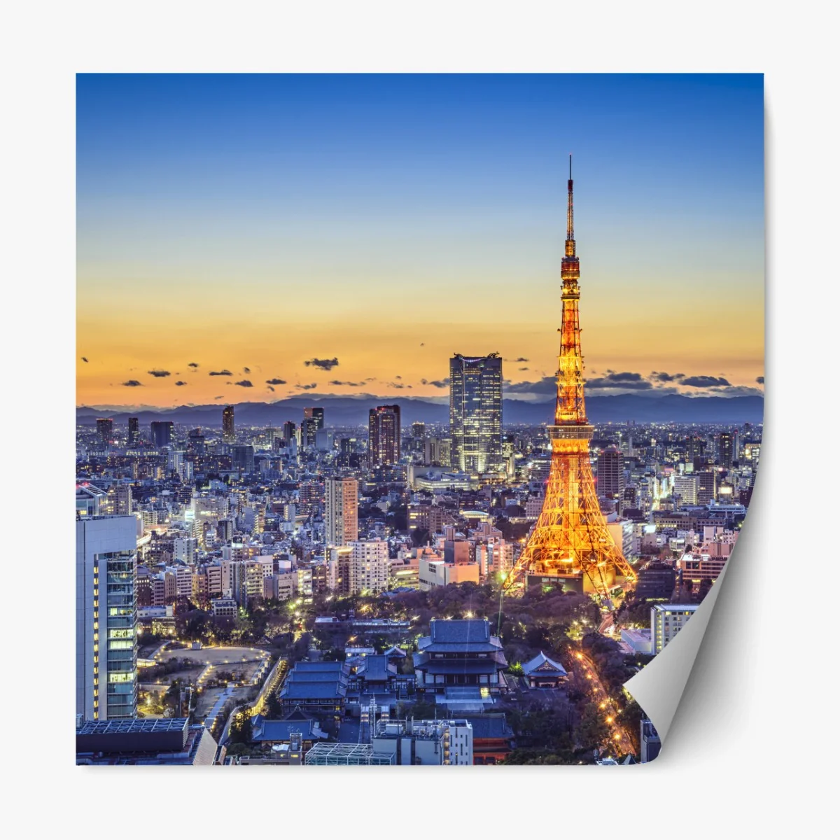 Repositionierbarer Aufkleber Tokyo Tower bei dämmerung – Wallnifity®