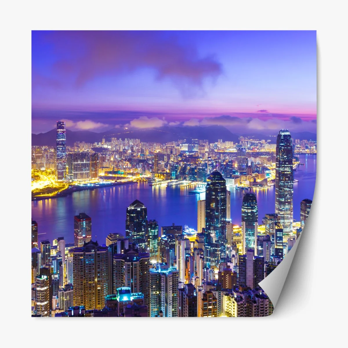Repositionierbarer Aufkleber Hong Kong skyline bei dämmerung – Wallnifity®