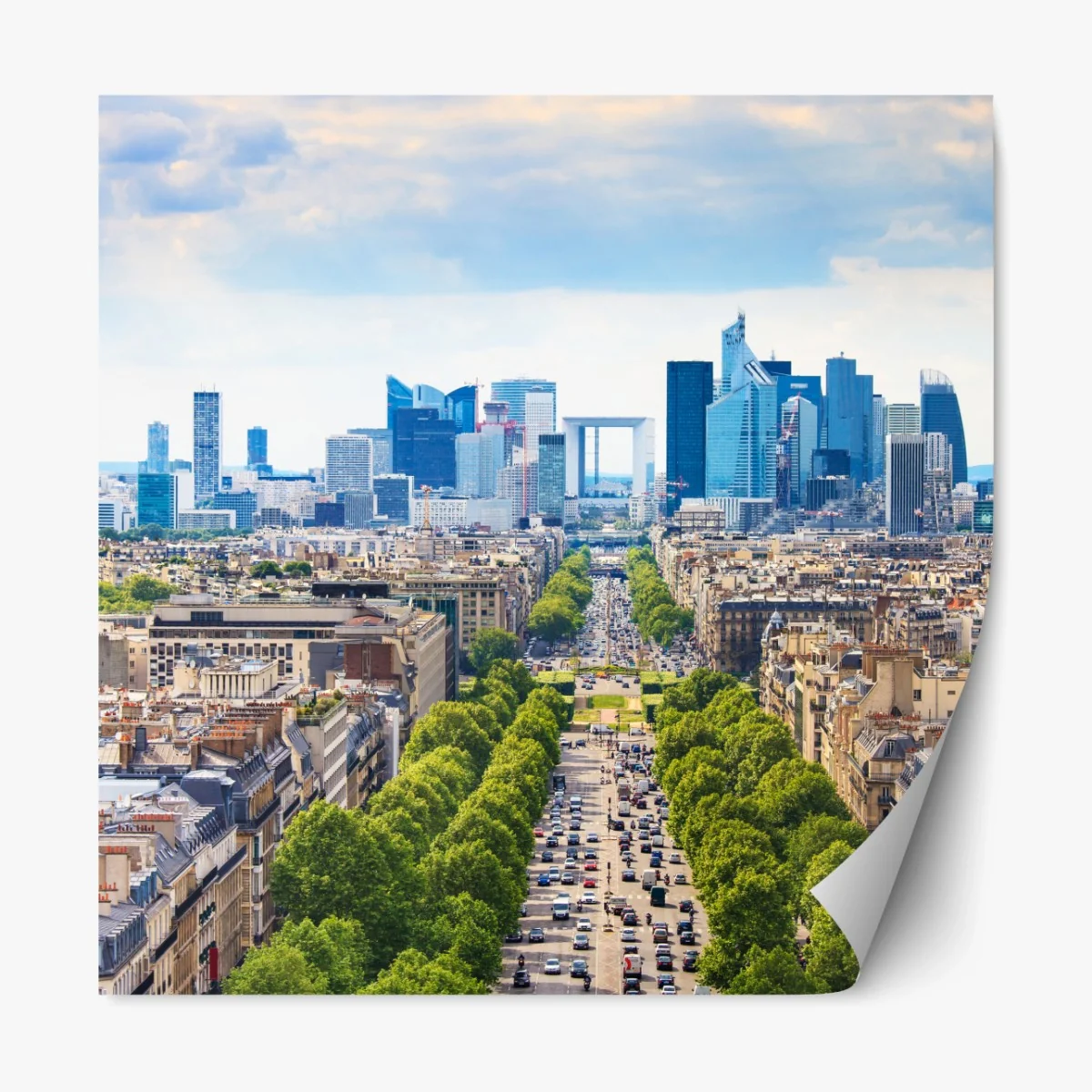 Repositionierbarer Aufkleber Paris skyline über baumgesäumter avenue – Wallnifity®
