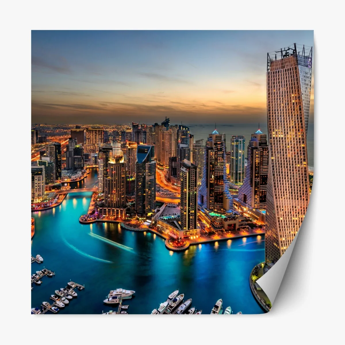 Repositionierbarer Aufkleber Dubai marina skyline bei dämmerung – Wallnifity® Repositionierbarer Aufkleber Dubai marina skyline bei dämmerung – Wallnifity®