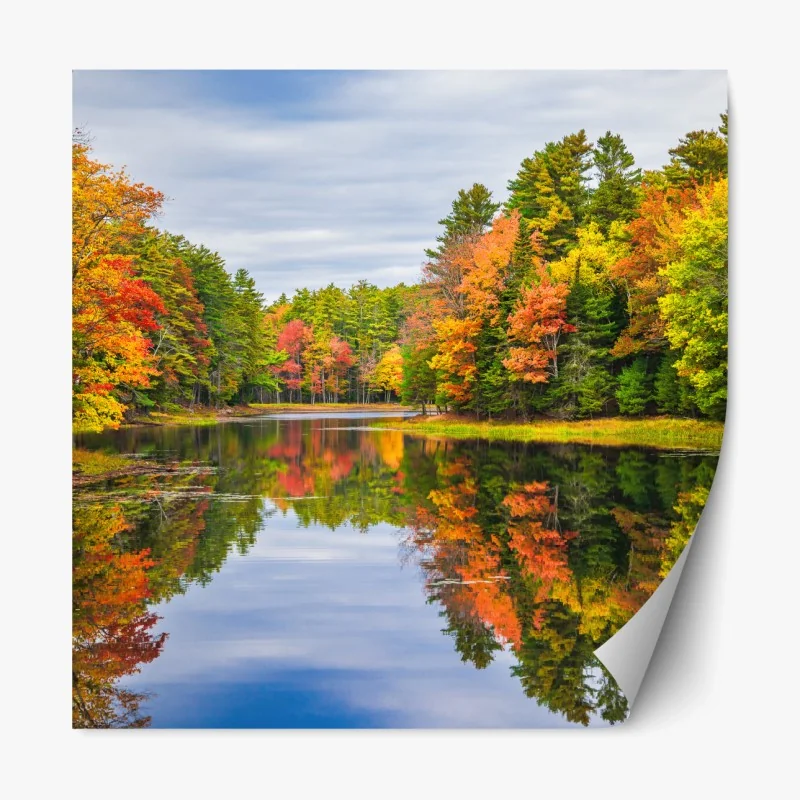 Repositionierbarer Aufkleber herbstliche spiegelungen in Neuengland – Wallnifity® Repositionierbarer Aufkleber herbstliche spiegelungen in Neuengland – Wallnifity®