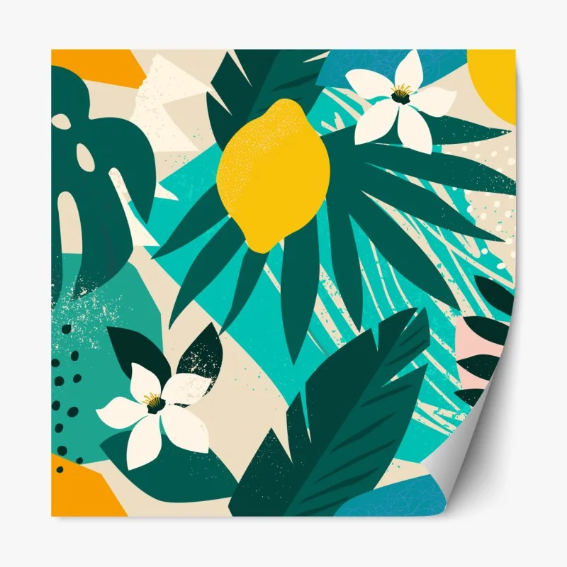 Repositionierbarer Aufkleber tropisches muster mit zitronen und blättern