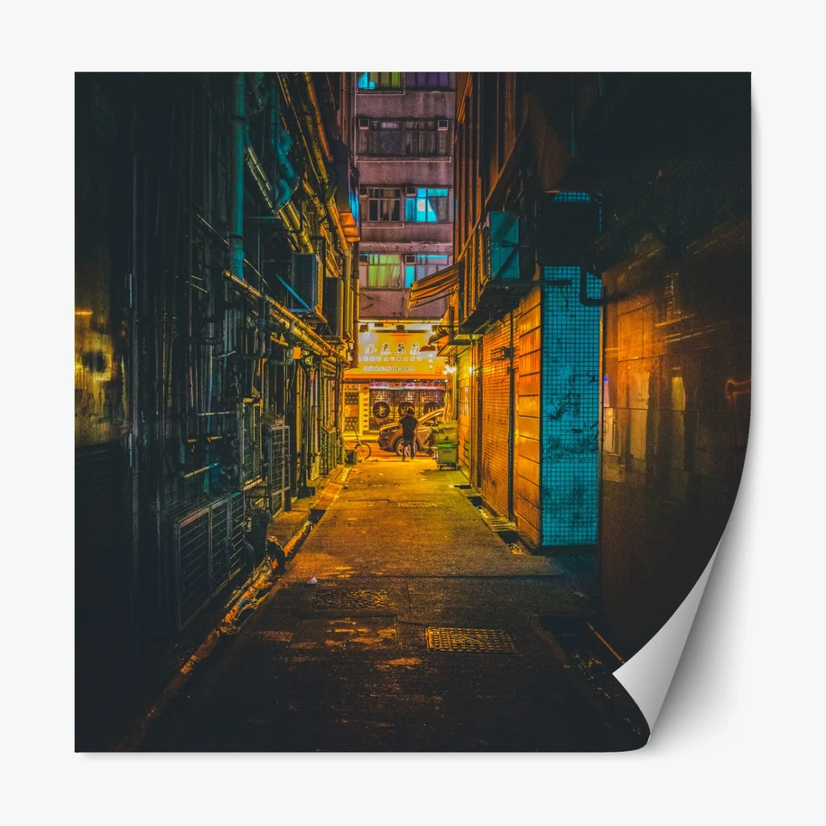 Repositionierbarer Aufkleber Hongkong neon-gasse bei nacht – Wallnifity®