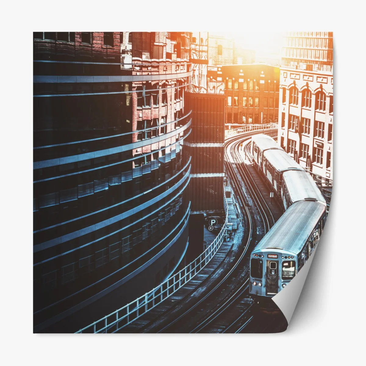 Repositionierbarer Aufkleber Chicago hochbahn zwischen gebäuden – Wallnifity®