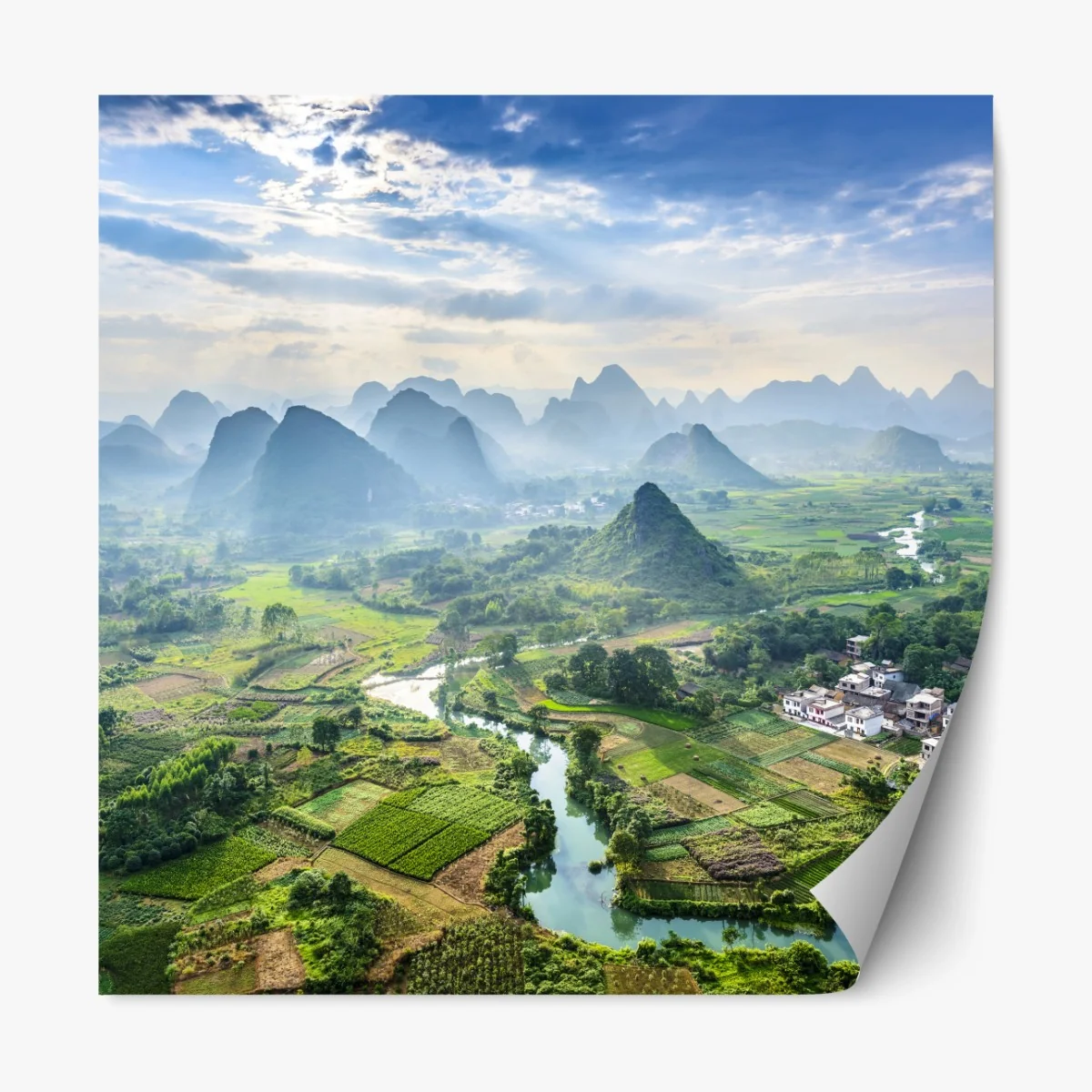 Repositionierbarer Aufkleber nebliges karsttal bei sonnenaufgang – Wallnifity®