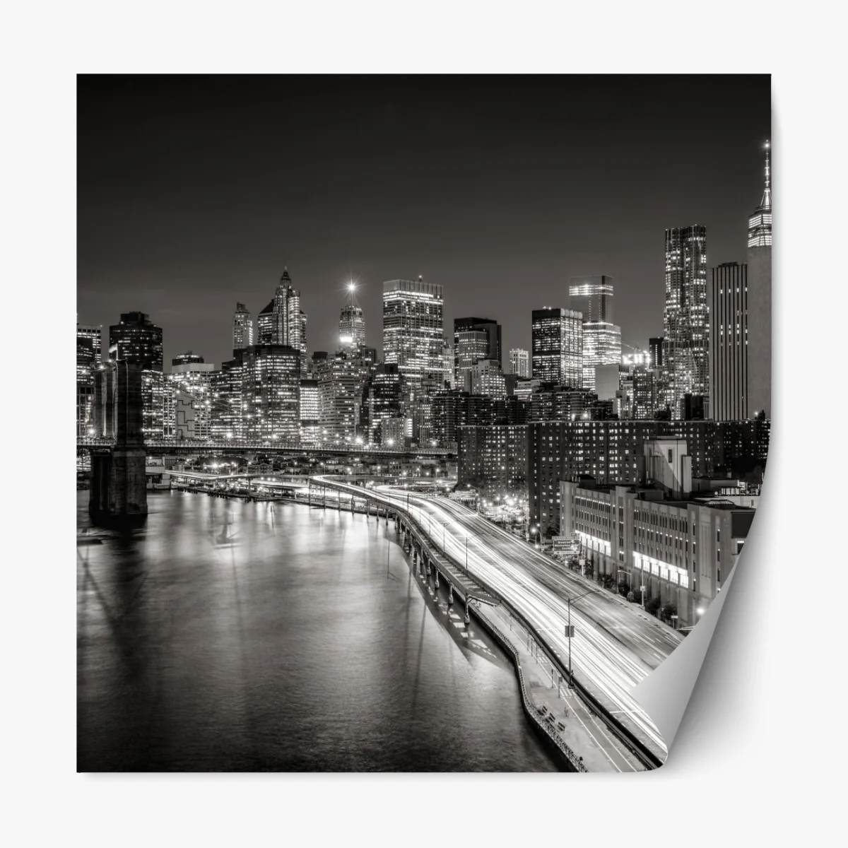 Repositionierbarer Aufkleber monochrome stadtsilhouette bei nacht – Wallnifity®