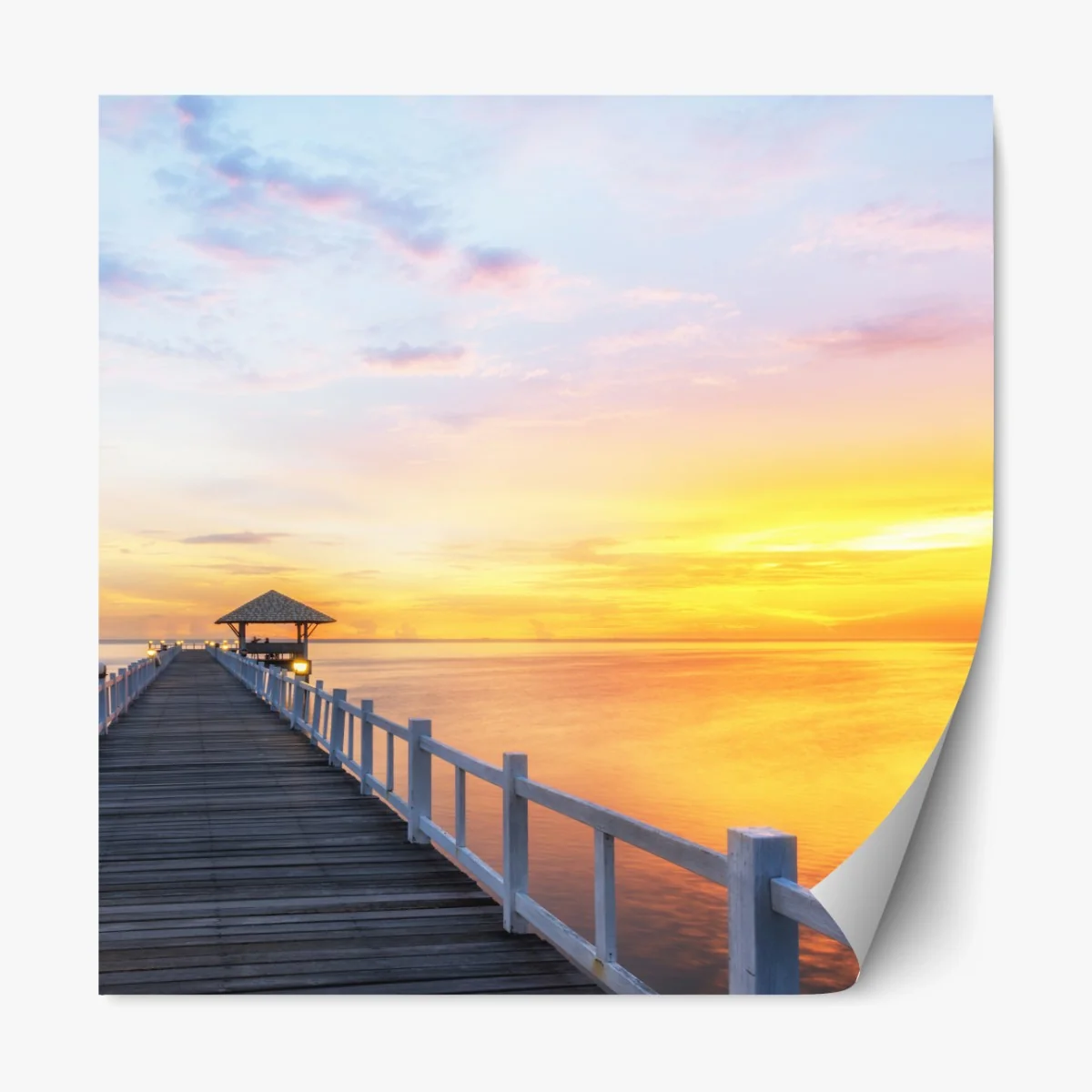 Repositionierbarer Aufkleber hölzerner steg im sonnenaufgang – Wallnifity®