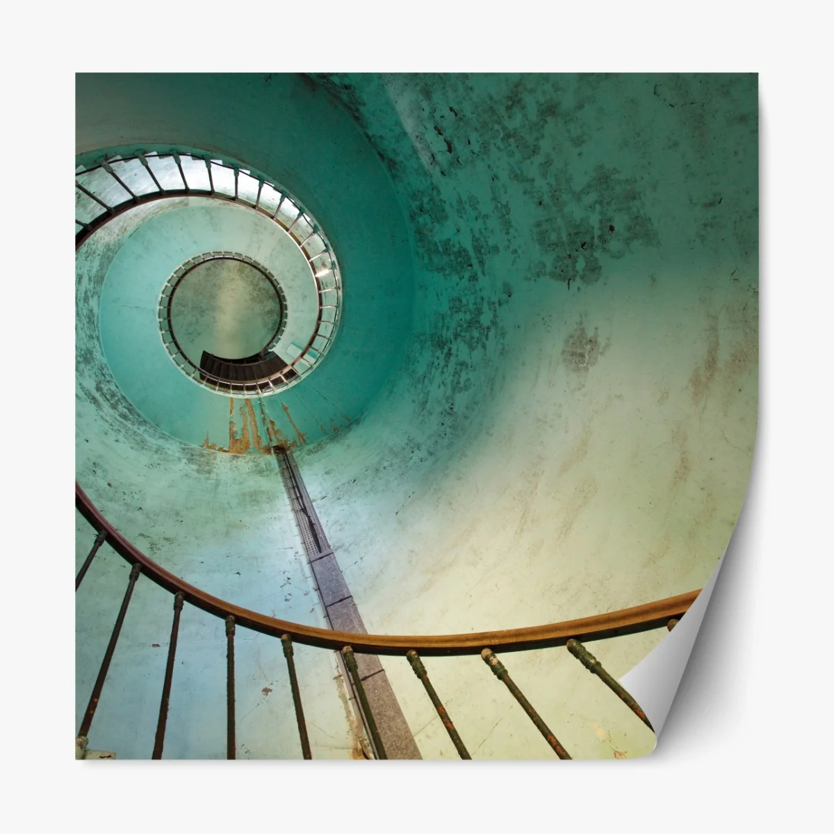 Repositionierbarer Aufkleber türkise spiraltreppe in historischem treppenhaus – Wallnifity® Repositionierbarer Aufkleber türkise spiraltreppe in historischem treppenhaus – Wallnifity®