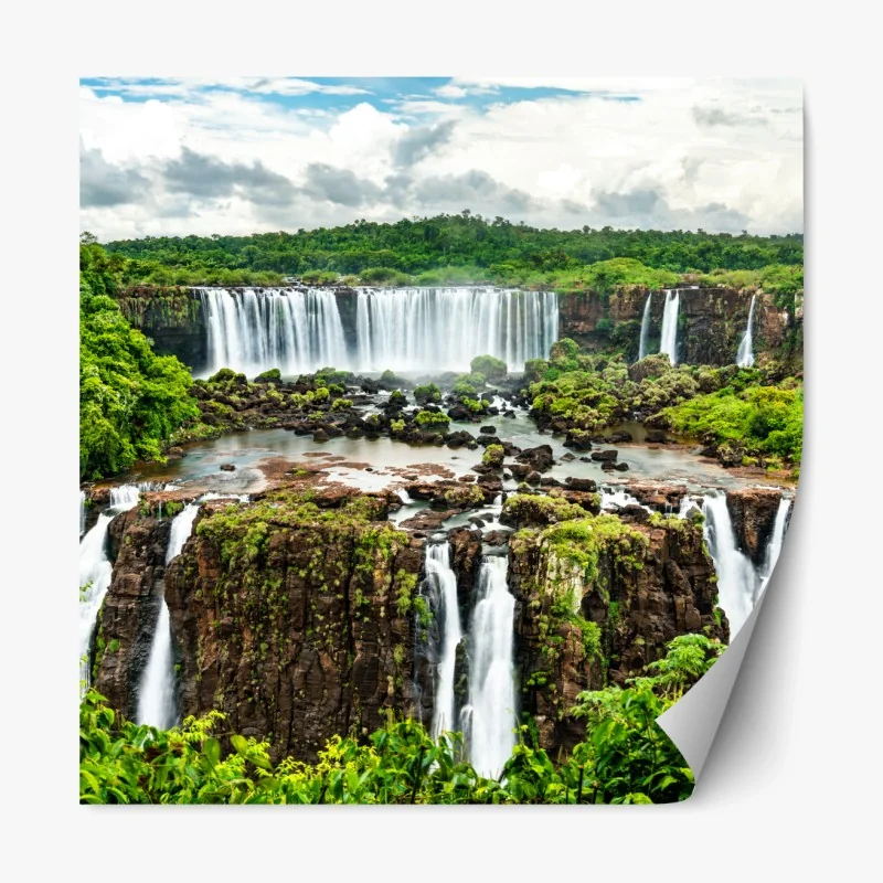 Repositionierbarer Aufkleber panorama des üppigen grünen wasserfalls – Wallnifity® Repositionierbarer Aufkleber panorama des üppigen grünen wasserfalls – Wallnifity®