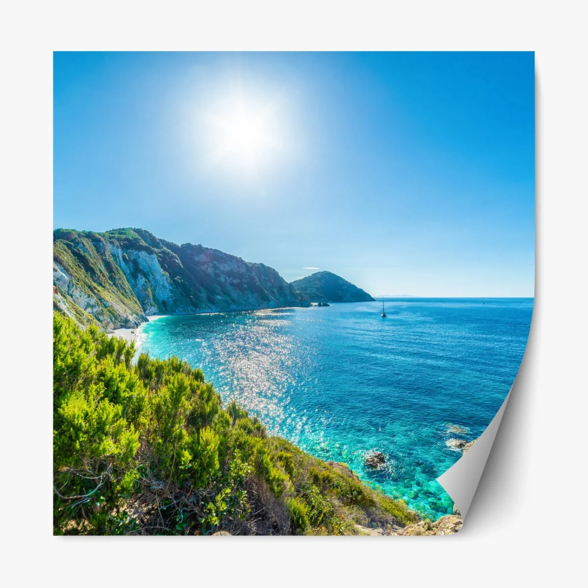 Repositionierbarer Aufkleber sonnige panoramaansicht des strands Sansone, Elba – Wallnifity®