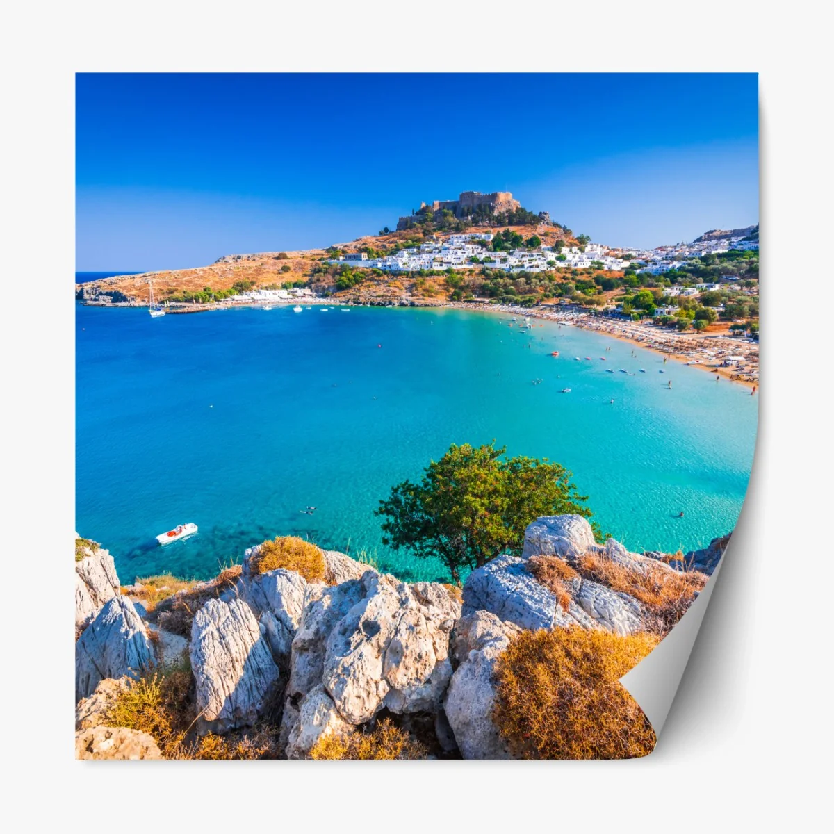 Repositionierbarer Aufkleber türkisbucht in Lindos, Rhodos – Wallnifity®