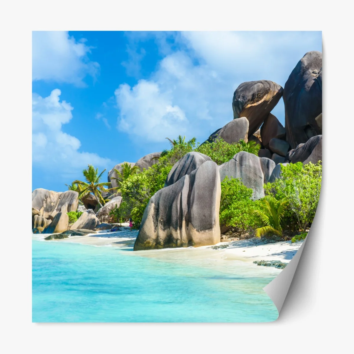 Repositionierbarer Aufkleber strand Anse Source d'Argent, La Digue – Wallnifity® Repositionierbarer Aufkleber strand Anse Source d'Argent, La Digue – Wallnifity®