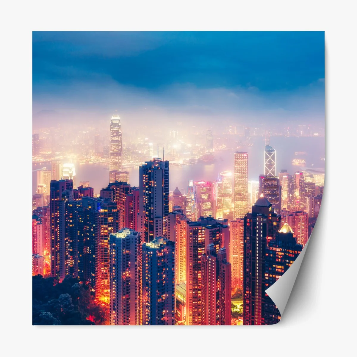 Repositionierbarer Aufkleber Hongkong nächtliche skyline vom Victoria Peak – Wallnifity®