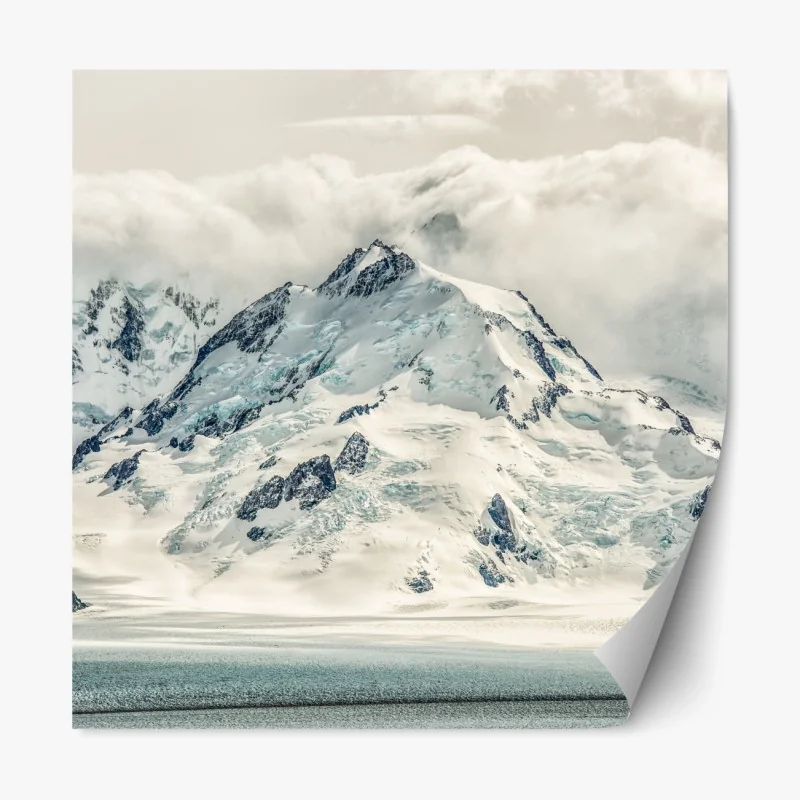 Repositionierbarer Aufkleber schneebedeckter berggipfel mit gletscher