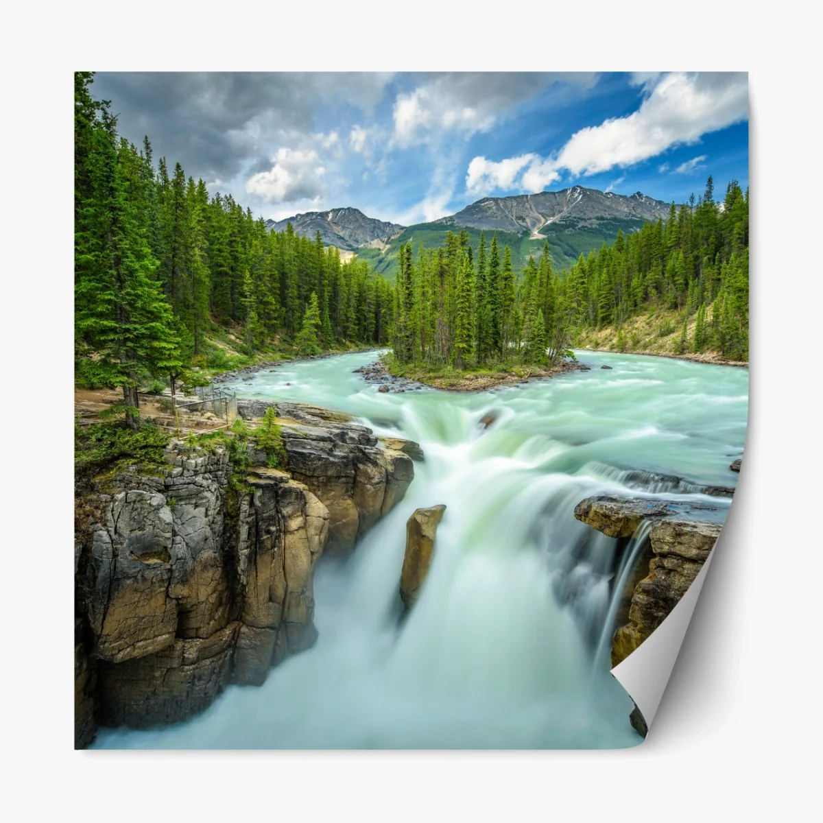 Repositionierbarer Aufkleber neblige flussklamm bei Upper Sunwapta Falls, Jasper National Park – Wallnifity®