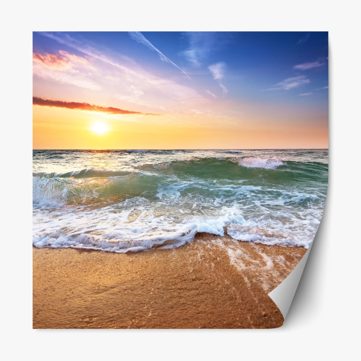 Repositionierbarer Aufkleber goldener sonnenuntergang am strand mit sanften wellen – Wallnifity®