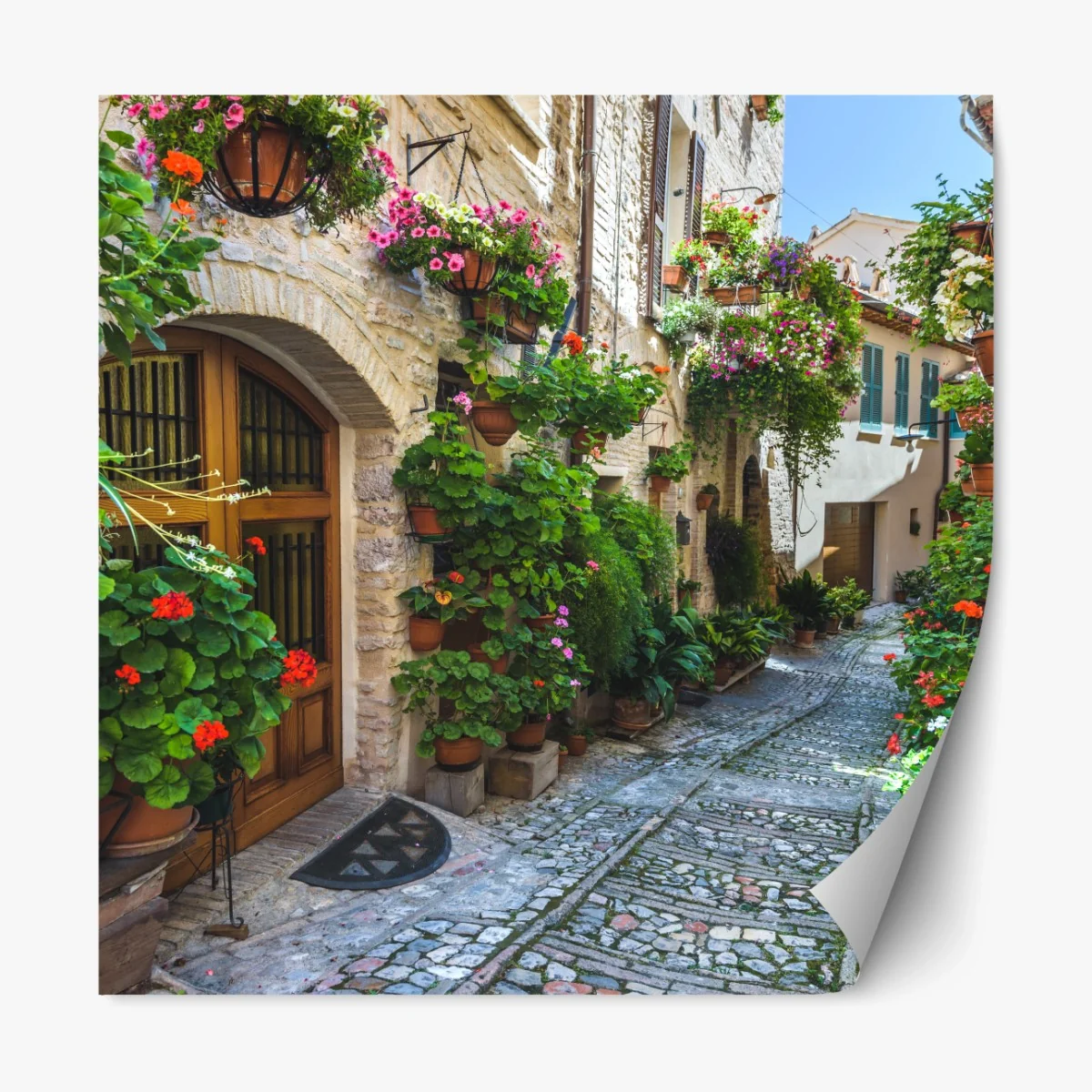 Repositionierbarer Aufkleber charmante gasse in Spello, Italien – Wallnifity® Repositionierbarer Aufkleber charmante gasse in Spello, Italien – Wallnifity®