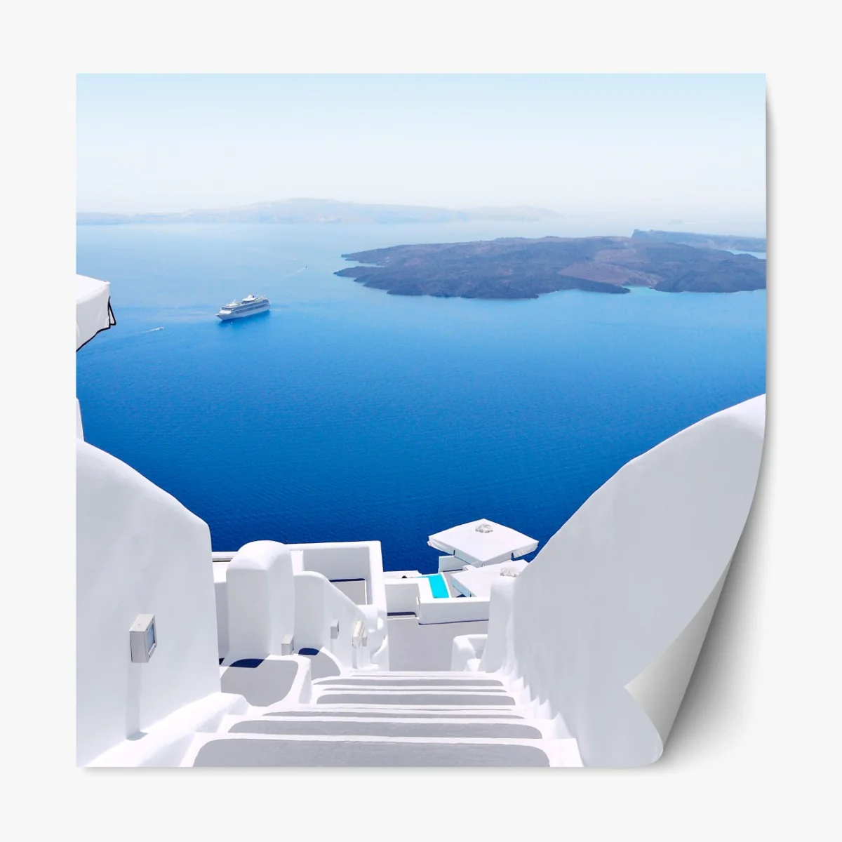 Repositionierbarer Aufkleber Santorini weiße treppen zum meer – Wallnifity® Repositionierbarer Aufkleber Santorini weiße treppen zum meer – Wallnifity®