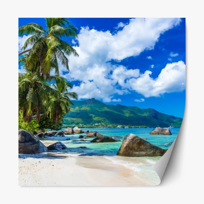 Repositionierbarer Aufkleber goldenes sonnenuntergangspanorama am strand mit Tafelberg – Wallnifity®