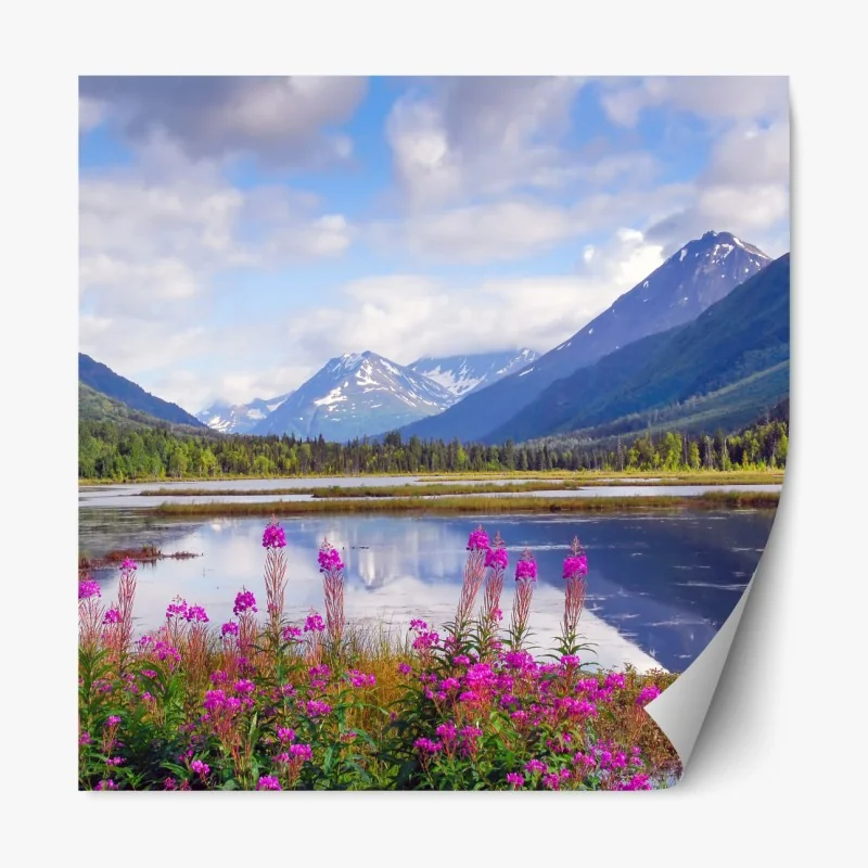 Repositionierbarer Aufkleber Tern Lake spiegelungen, berglandschaft aus Alaska