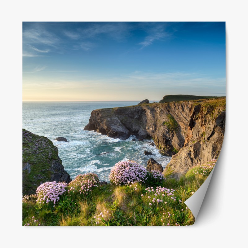 Repositionierbarer Aufkleber küstenklippen in der goldenen stunde