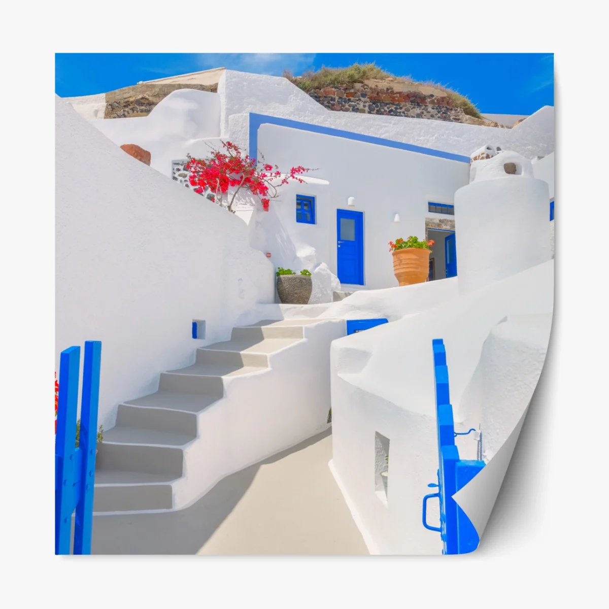 Repositionierbarer Aufkleber Santorini weiße häuser mit blauen akzenten – Wallnifity®