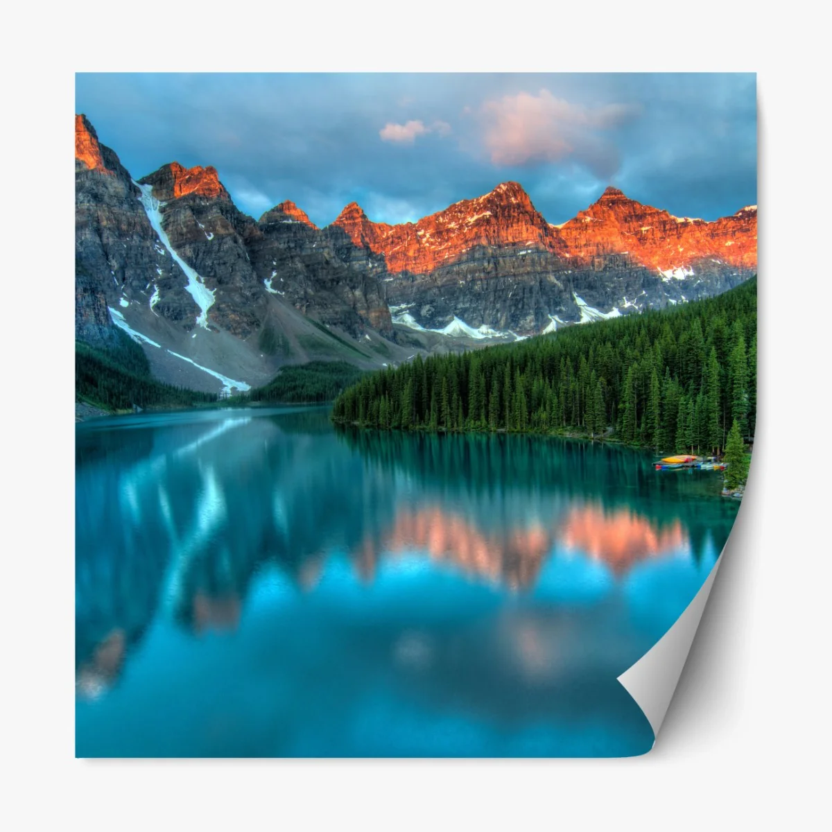 Repositionierbarer Aufkleber Moraine Lake sonnenaufgang alpenglow – Wallnifity® Repositionierbarer Aufkleber Moraine Lake sonnenaufgang alpenglow – Wallnifity®