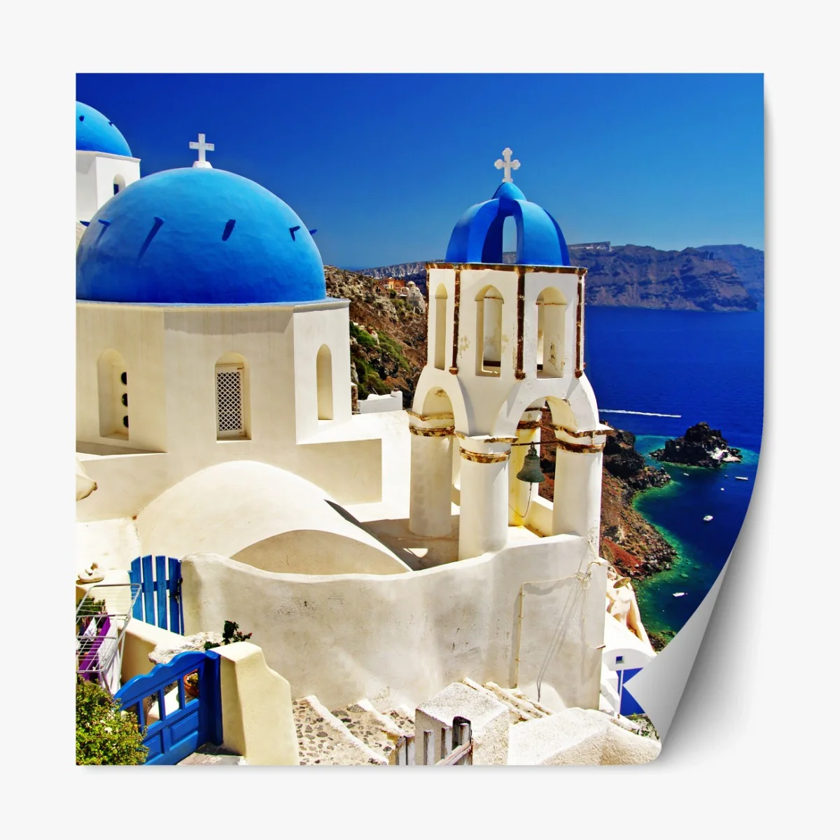 Repositionierbarer Aufkleber Santorini blaue kuppeln meerblick – Wallnifity® Repositionierbarer Aufkleber Santorini blaue kuppeln meerblick – Wallnifity®