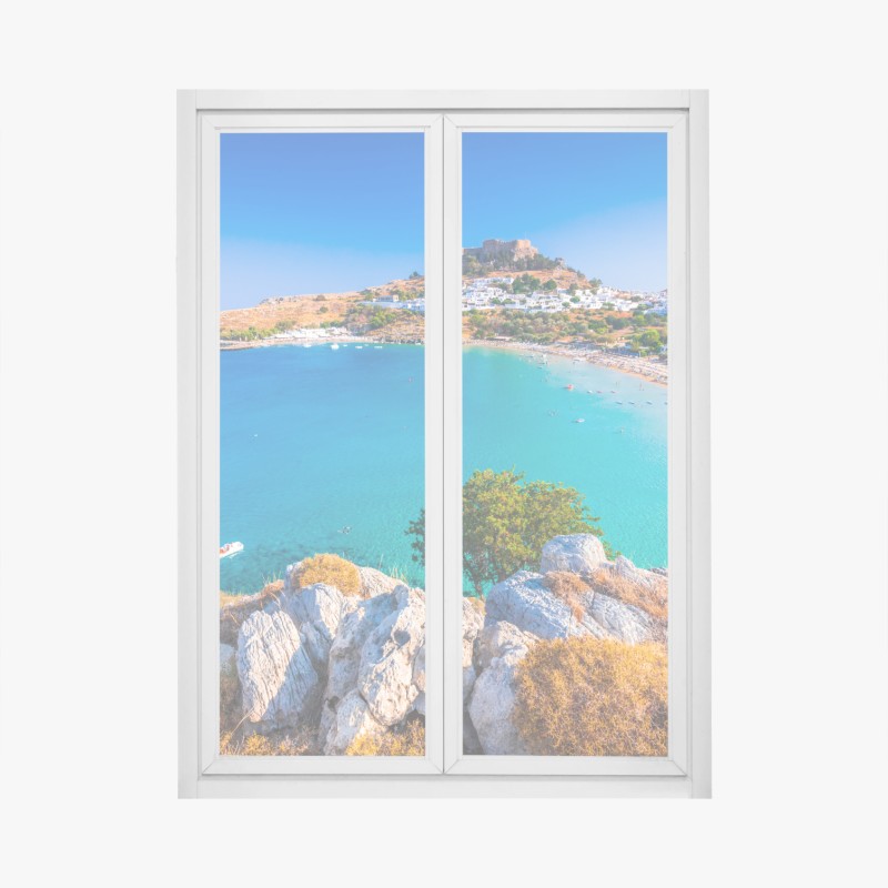 Fensteraufkleber türkisbucht in Lindos, Rhodos