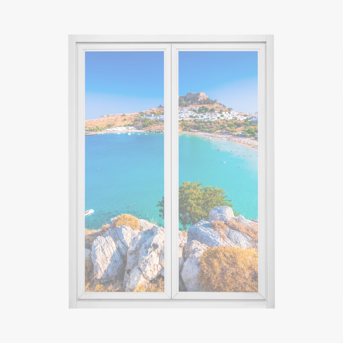 Fensteraufkleber türkisbucht in Lindos, Rhodos – Wallnifity® Fensteraufkleber türkisbucht in Lindos, Rhodos – Wallnifity®