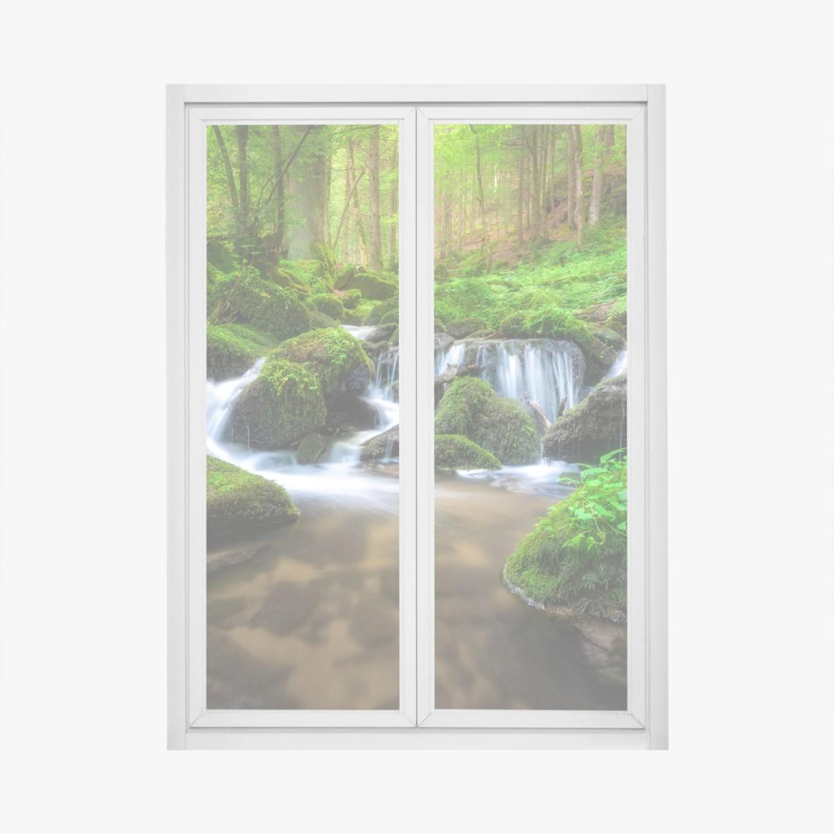 Fensteraufkleber ruhiger moosiger waldwasserfall – Wallnifity®