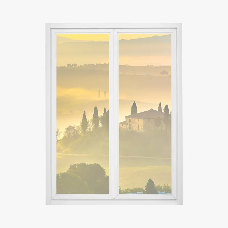 Fensteraufkleber Toskana bei sonnenaufgang über goldenen hügeln