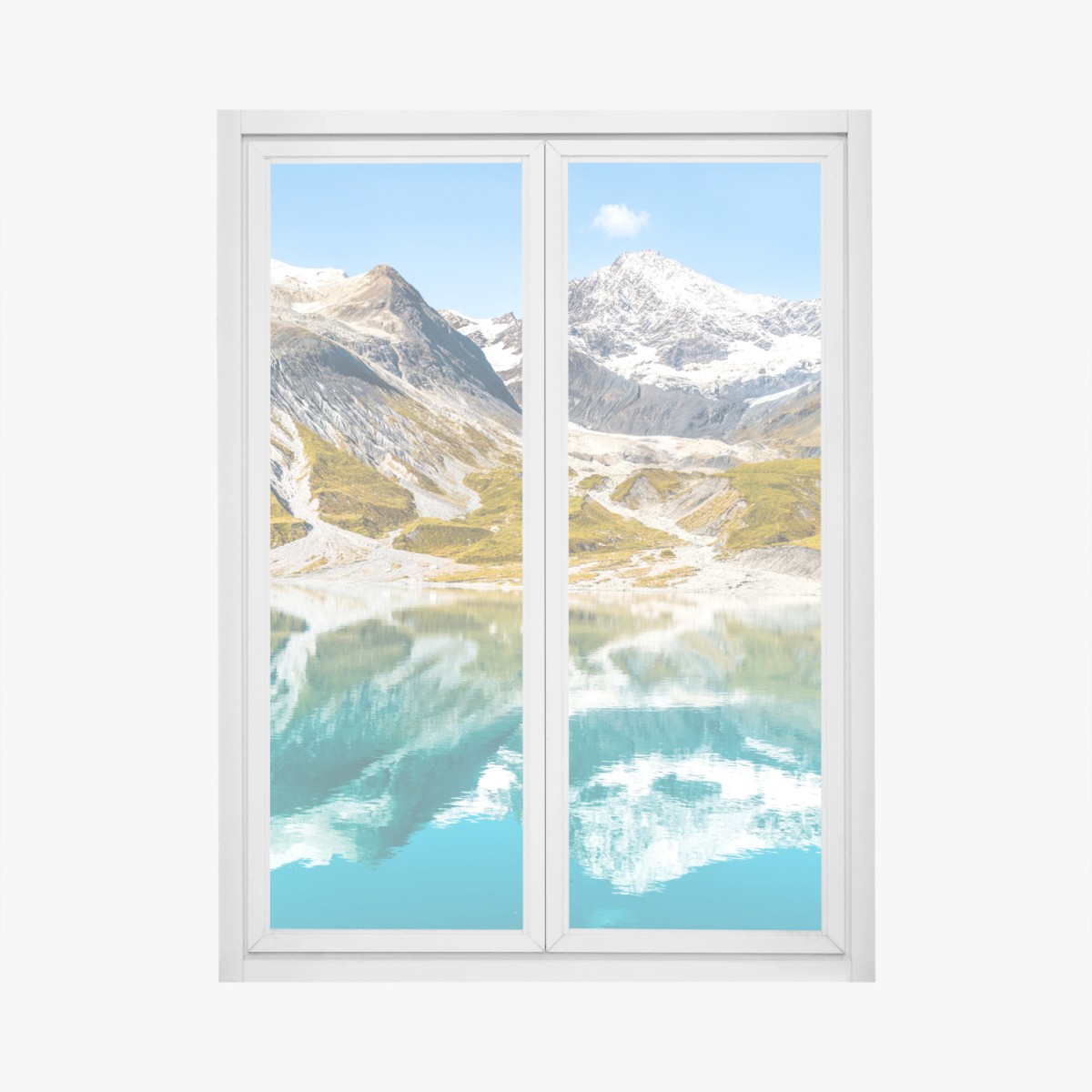 Fensteraufkleber ruhiger alpensee mit schneebedeckten gipfeln – Wallnifity® Fensteraufkleber ruhiger alpensee mit schneebedeckten gipfeln – Wallnifity®