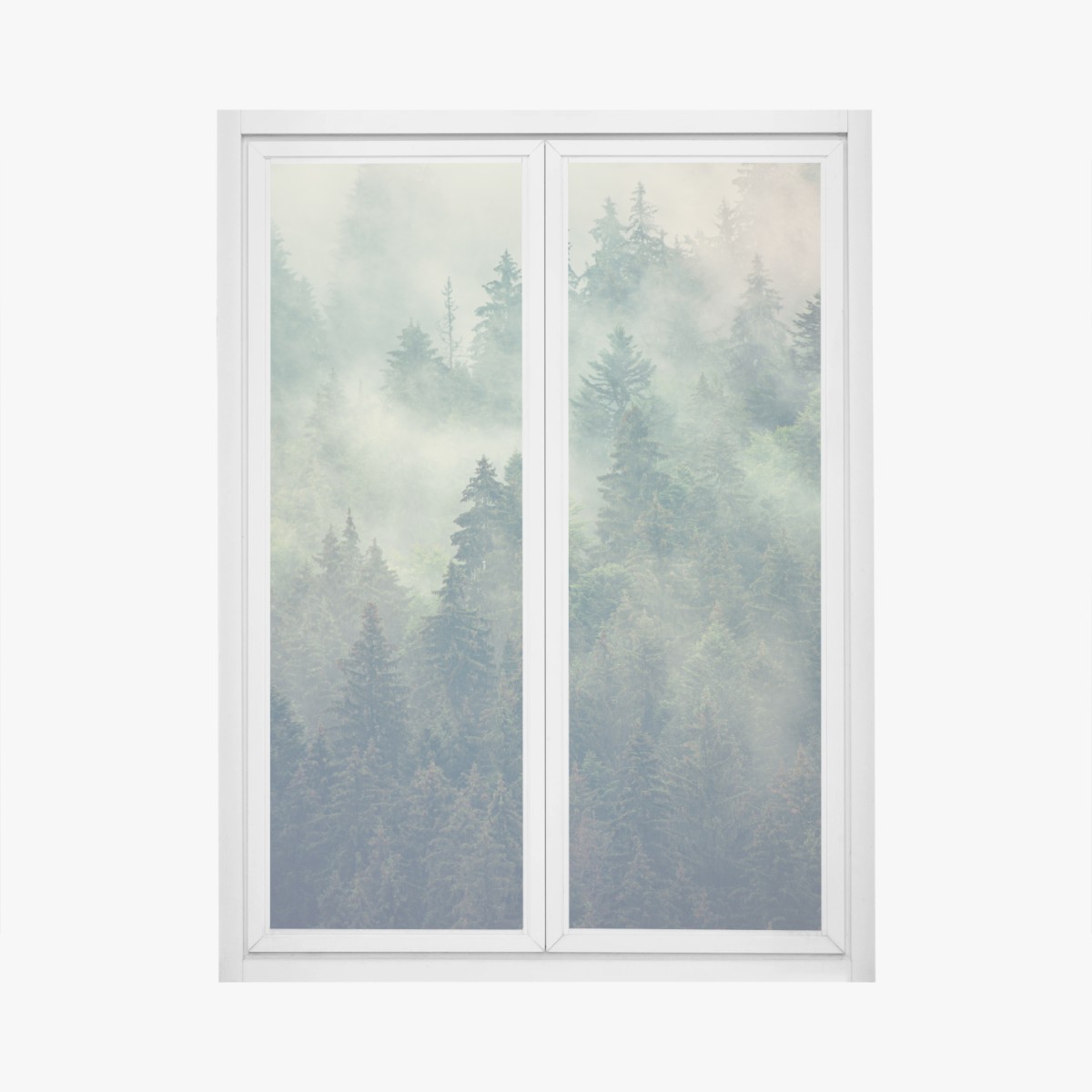 Fensteraufkleber nebliger immergrüner wald – Wallnifity® Fensteraufkleber nebliger immergrüner wald – Wallnifity®