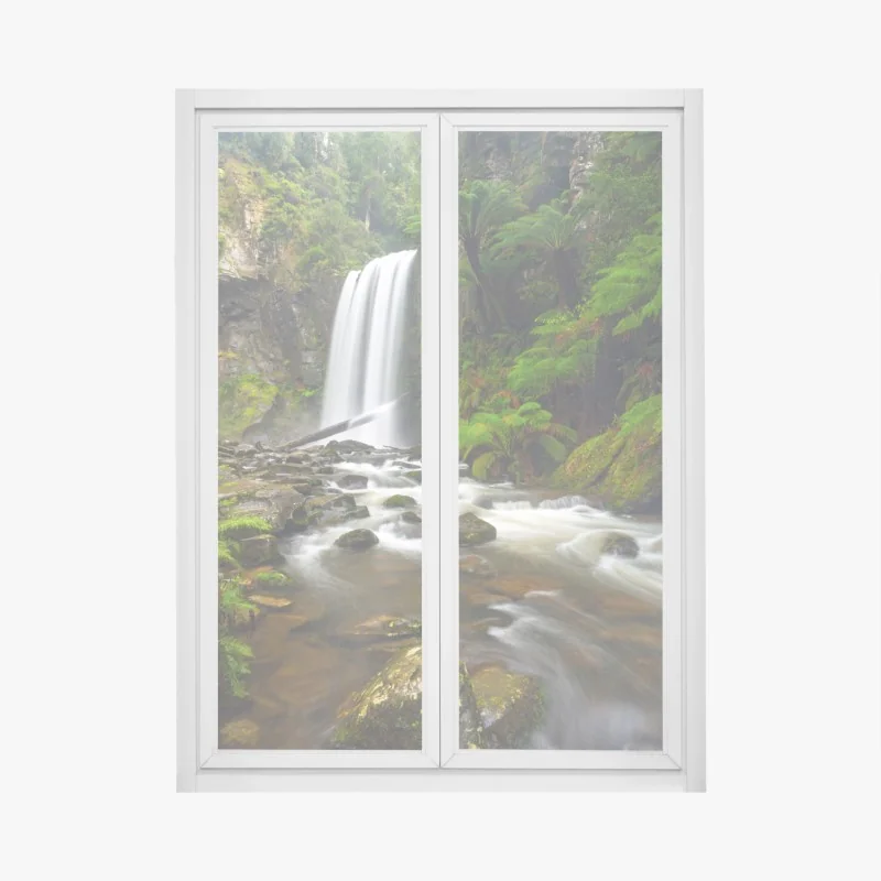 Fensteraufkleber üppiger wasserfall im farnwald