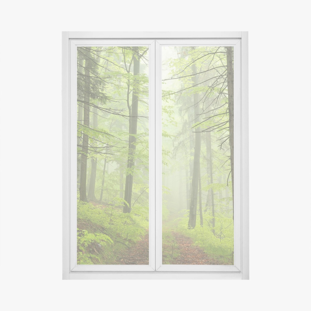 Fensteraufkleber nebliger grüner waldpfad – Wallnifity® Fensteraufkleber nebliger grüner waldpfad – Wallnifity®