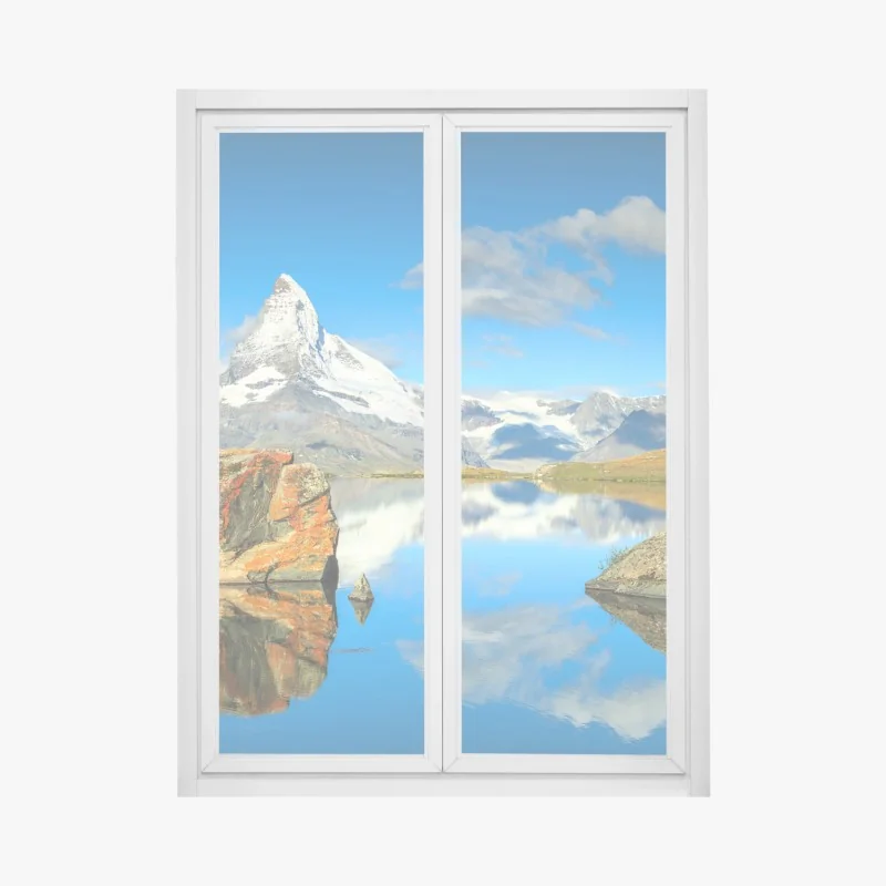 Fensteraufkleber spiegelung des Matterhorns über einem alpinen see – Wallnifity®