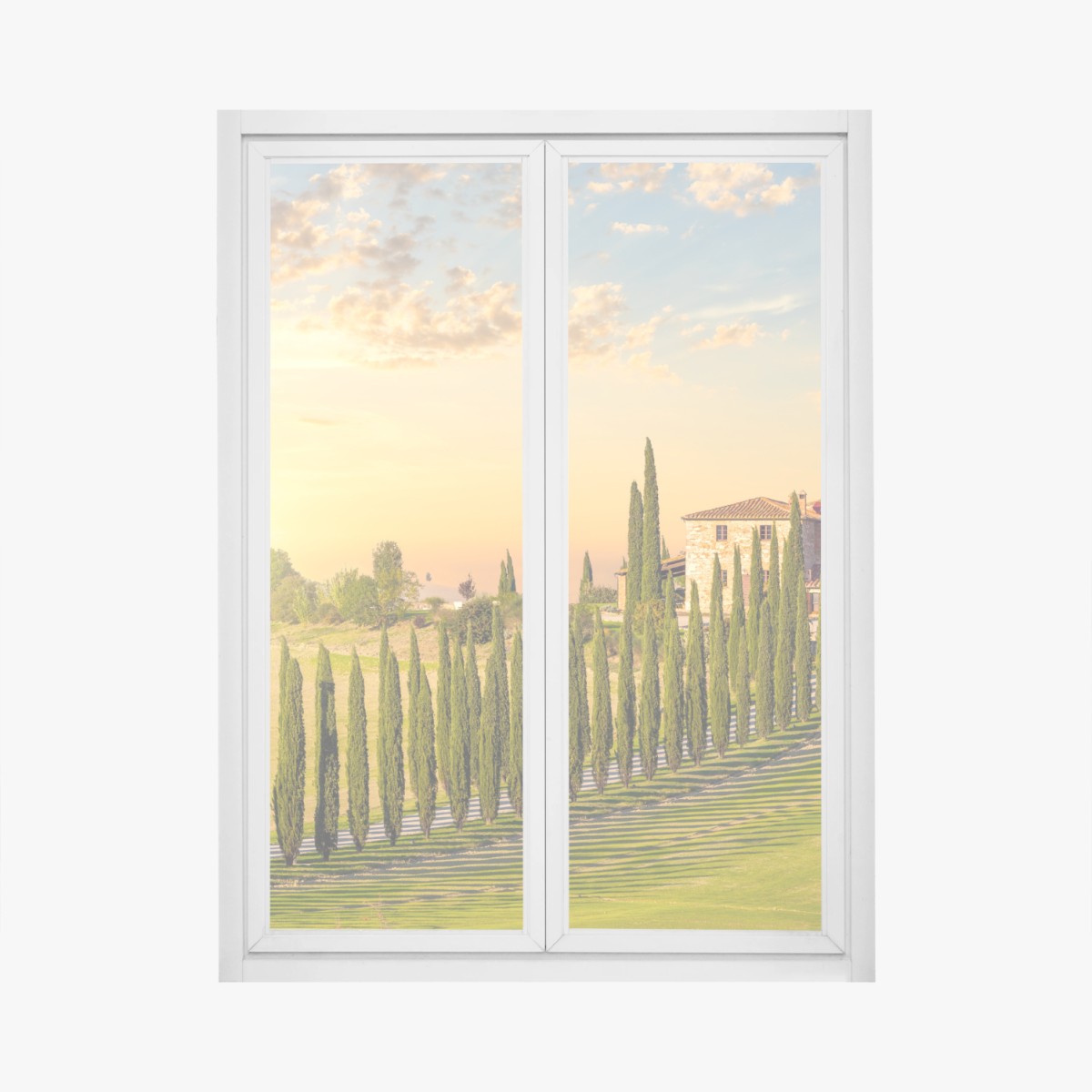 Fensteraufkleber Toskana sonnenuntergang zypressenallee – Wallnifity®