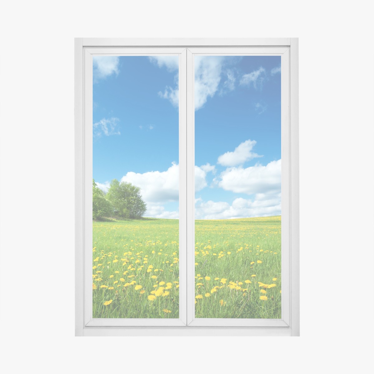 Fensteraufkleber sonnige wiese mit löwenzahn und blauem himmel – Wallnifity® Fensteraufkleber sonnige wiese mit löwenzahn und blauem himmel – Wallnifity®