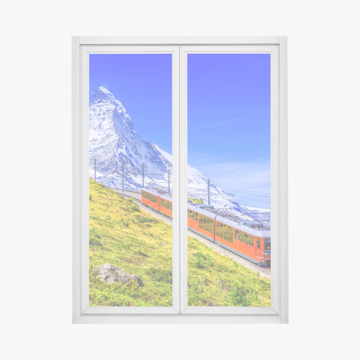 Fensteraufkleber Gornergrat zug vor dem Matterhorn – Wallnifity® Fensteraufkleber Gornergrat zug vor dem Matterhorn – Wallnifity®