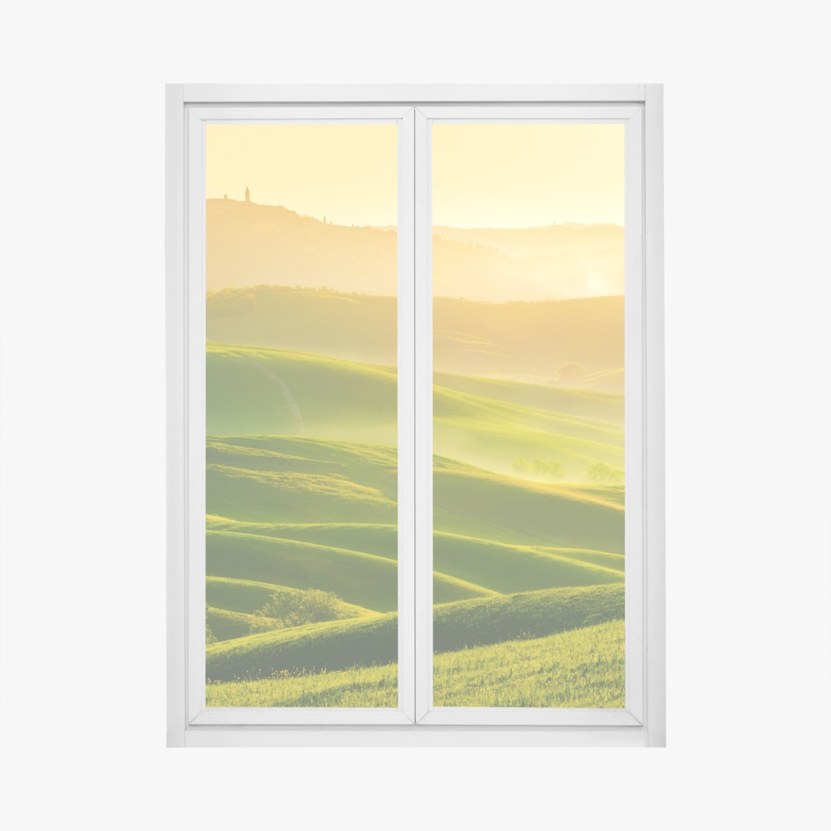 Fensteraufkleber goldener sonnenaufgang über sanften grünen hügeln – Wallnifity® Fensteraufkleber goldener sonnenaufgang über sanften grünen hügeln – Wallnifity®