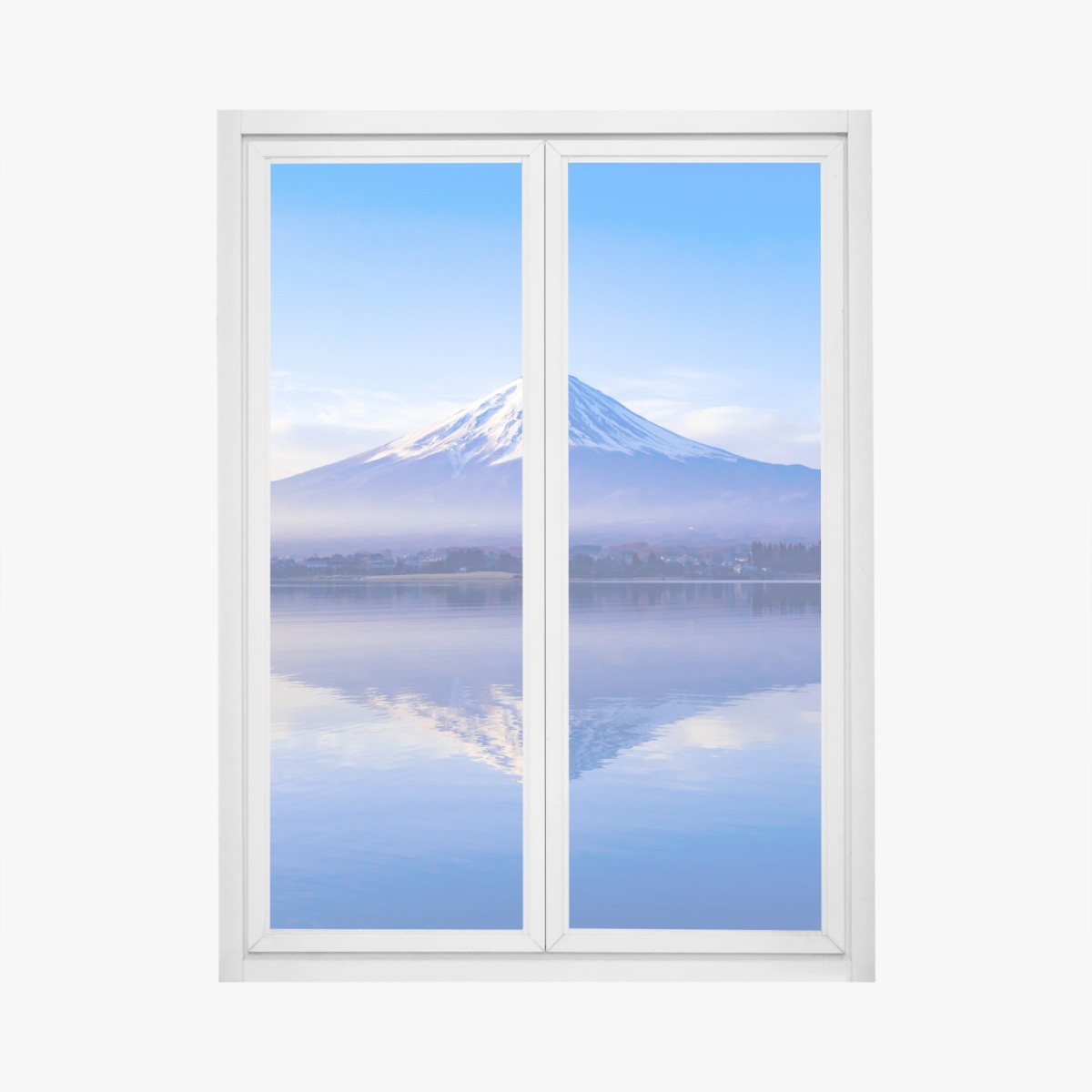 Fensteraufkleber Mount Fuji morgendliche reflexion über ruhigem see – Wallnifity® Fensteraufkleber Mount Fuji morgendliche reflexion über ruhigem see – Wallnifity®