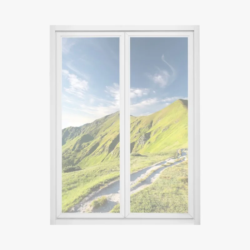 Fensteraufkleber sonnenbeschienener berggrat mit pfad