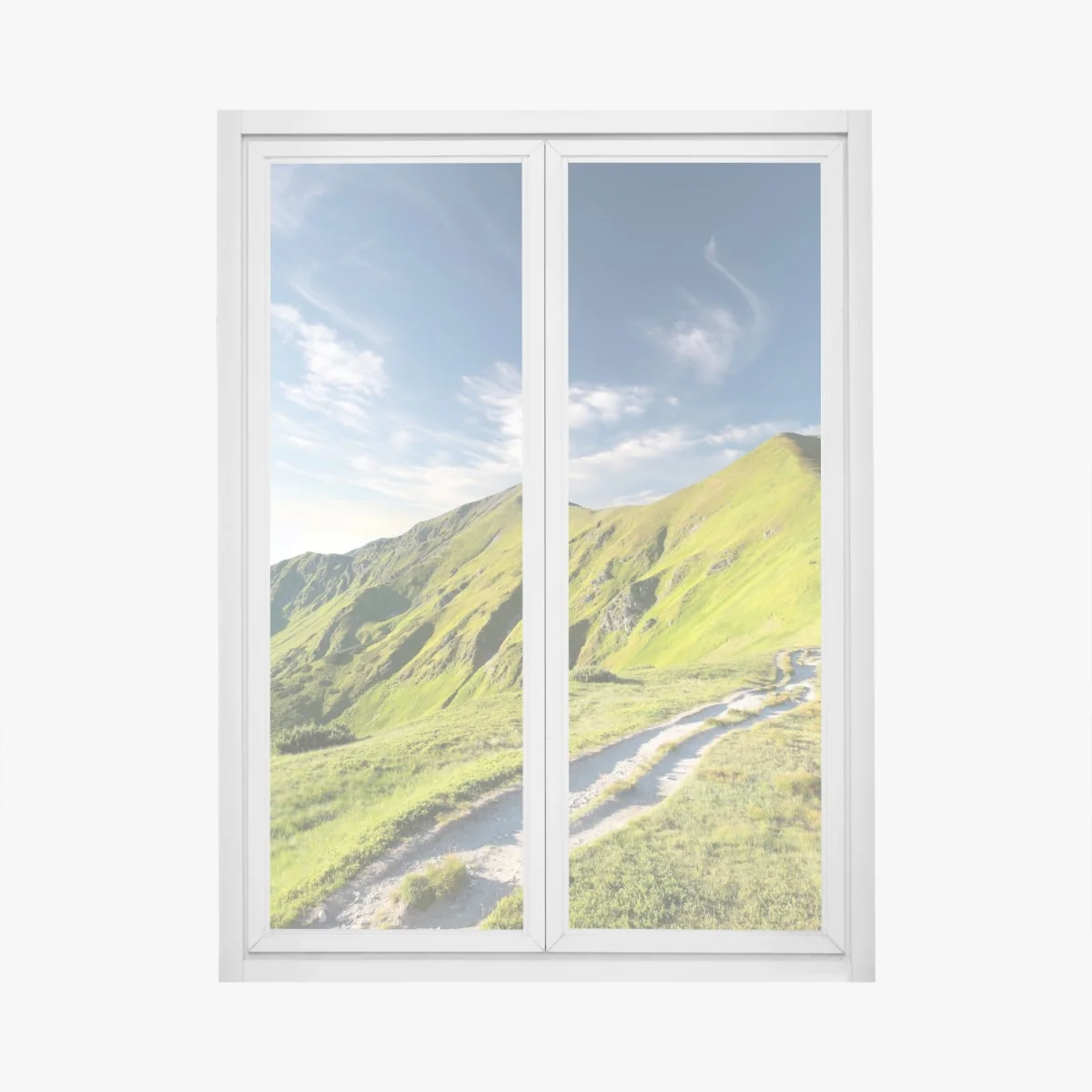 Fensteraufkleber sonnenbeschienener berggrat mit pfad – Wallnifity®