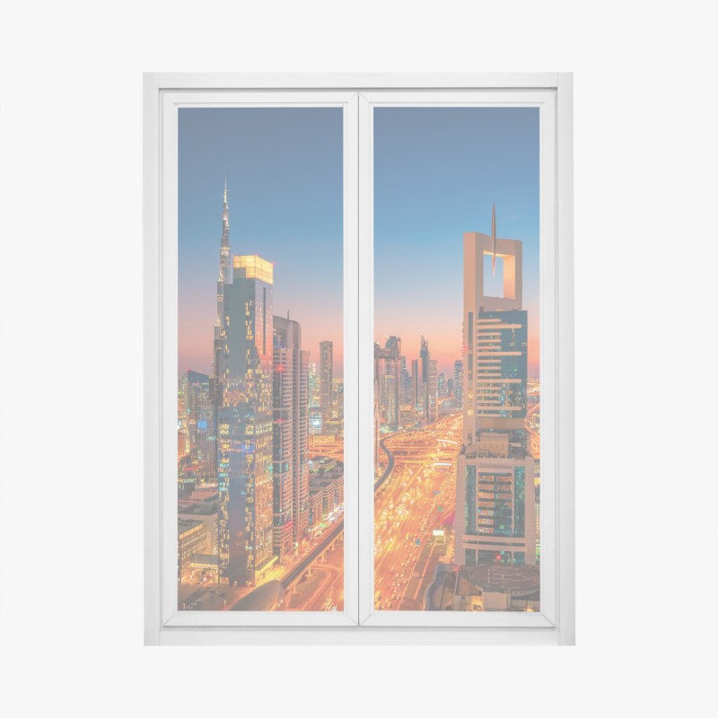 Fensteraufkleber Dubai skyline bei dämmerung