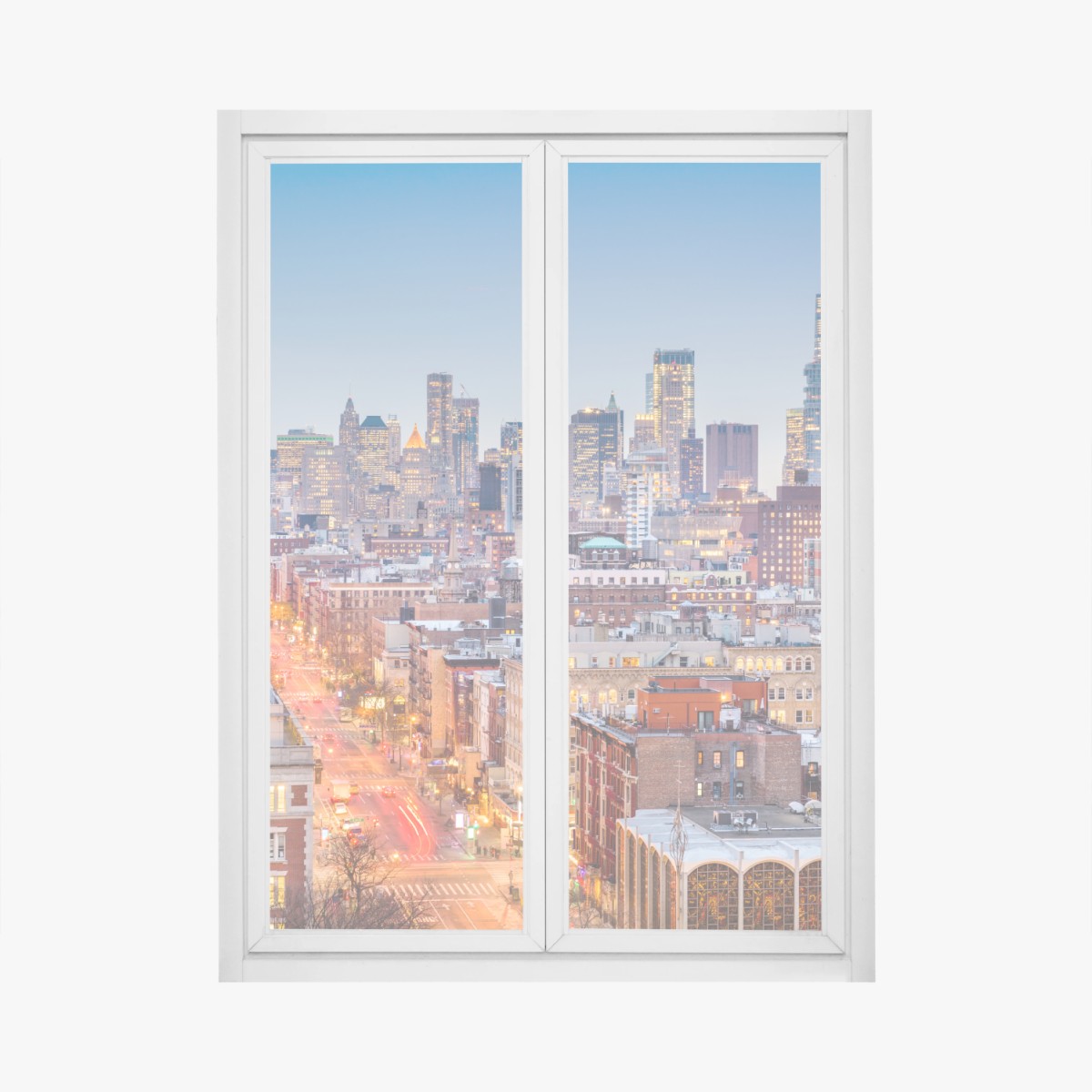 Fensteraufkleber New York skyline bei dämmerung – Wallnifity® Fensteraufkleber New York skyline bei dämmerung – Wallnifity®