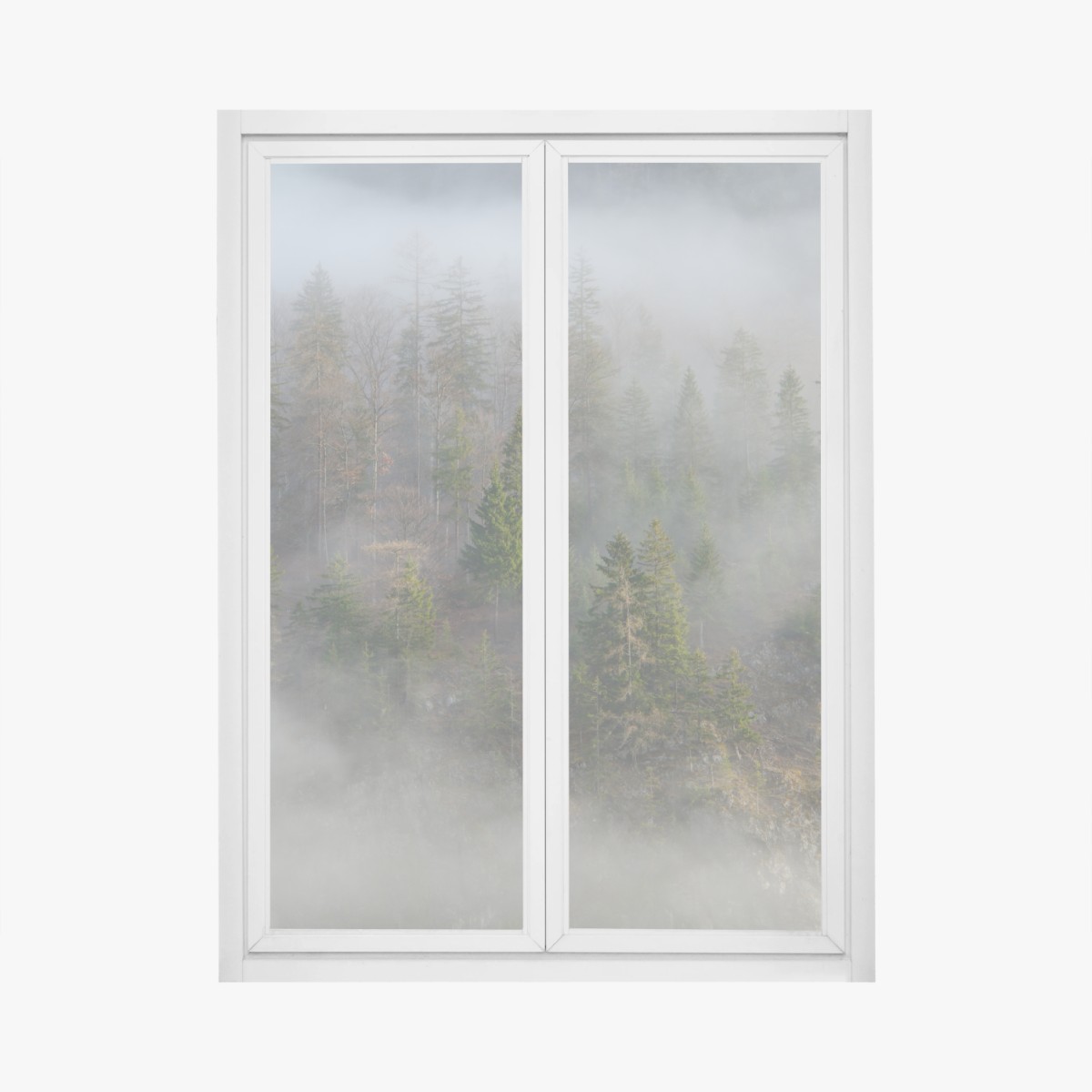 Fensteraufkleber nebliger bergwald – Wallnifity®