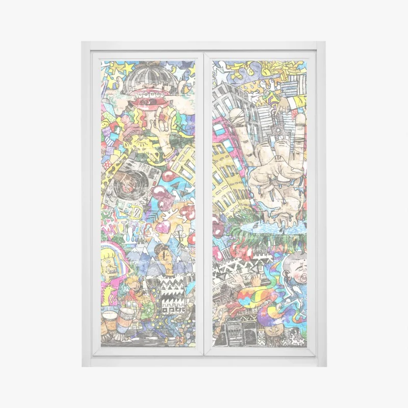 Fensteraufkleber farbenfrohes urbanes musikmural