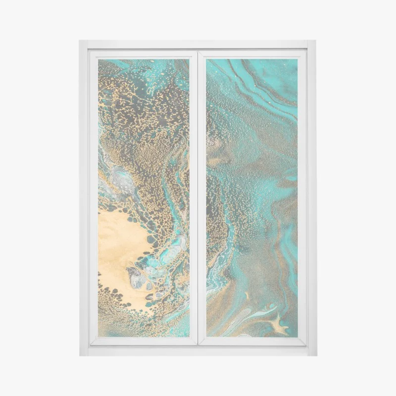Fensteraufkleber türkis und gold fließende abstraktion