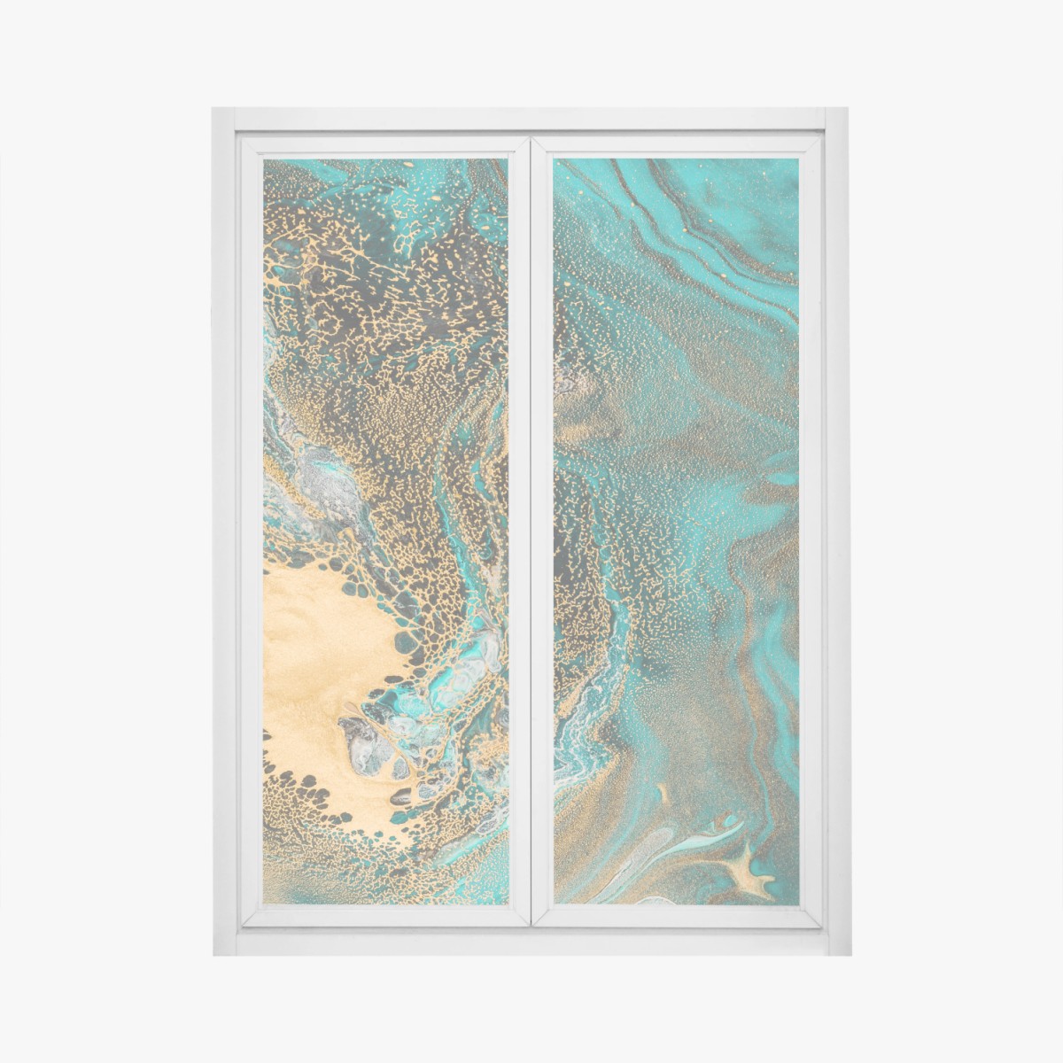 Fensteraufkleber türkis und gold fließende abstraktion – Wallnifity® Fensteraufkleber türkis und gold fließende abstraktion – Wallnifity®